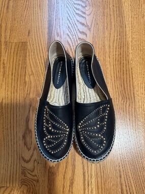 Sophia Webster Black Leather Espadrilles with Gold Stud Butterfly Motif